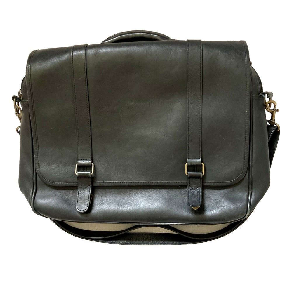 Vintage Eddie Bauer Leather Messenger Bag Black Briefcase Satchel Laptop Work